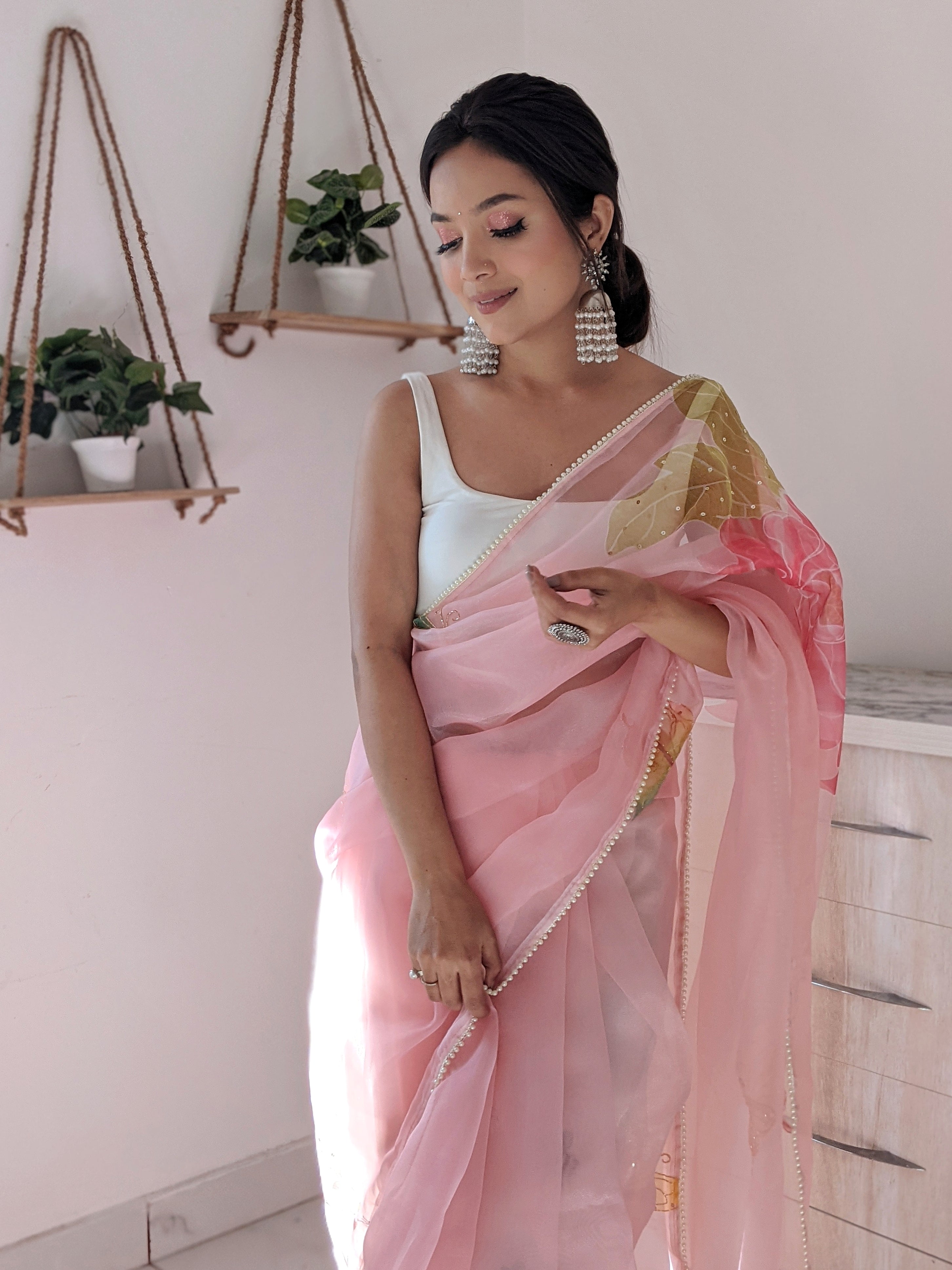 Blush Vibe (Pure Organza Hand Painted Saree)