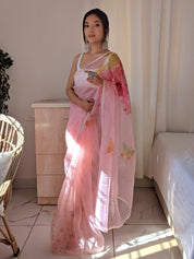 Blush Vibe (Pure Organza Hand Painted Saree)