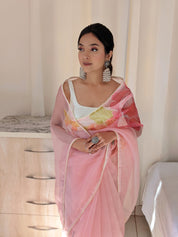 Blush Vibe (Pure Organza Hand Painted Saree)