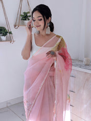 Blush Vibe (Pure Organza Hand Painted Saree)