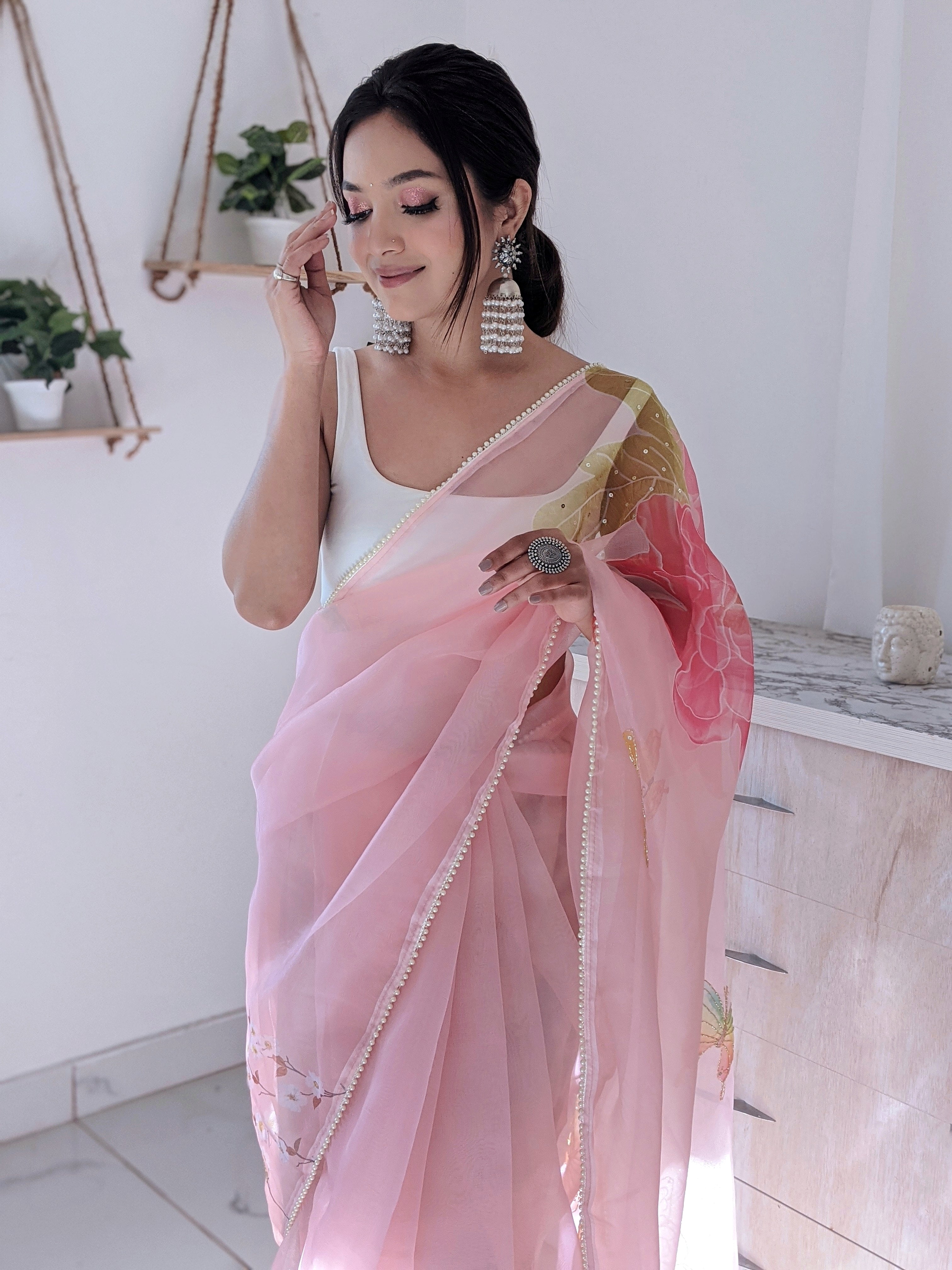 Blush Vibe (Pure Organza Hand Painted Saree)