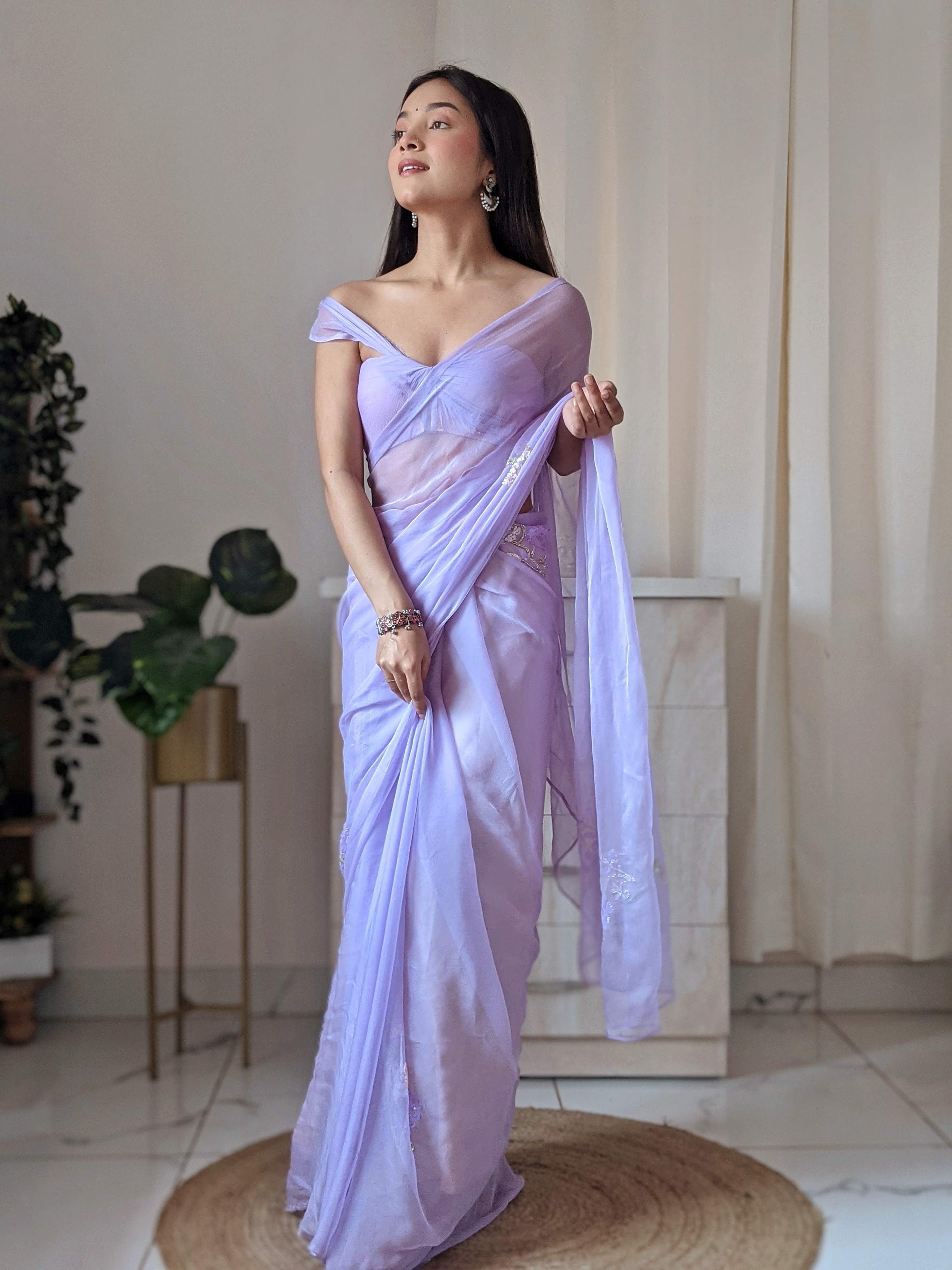 Bouquet of Lavender (Sequins work Chiffon Saree)