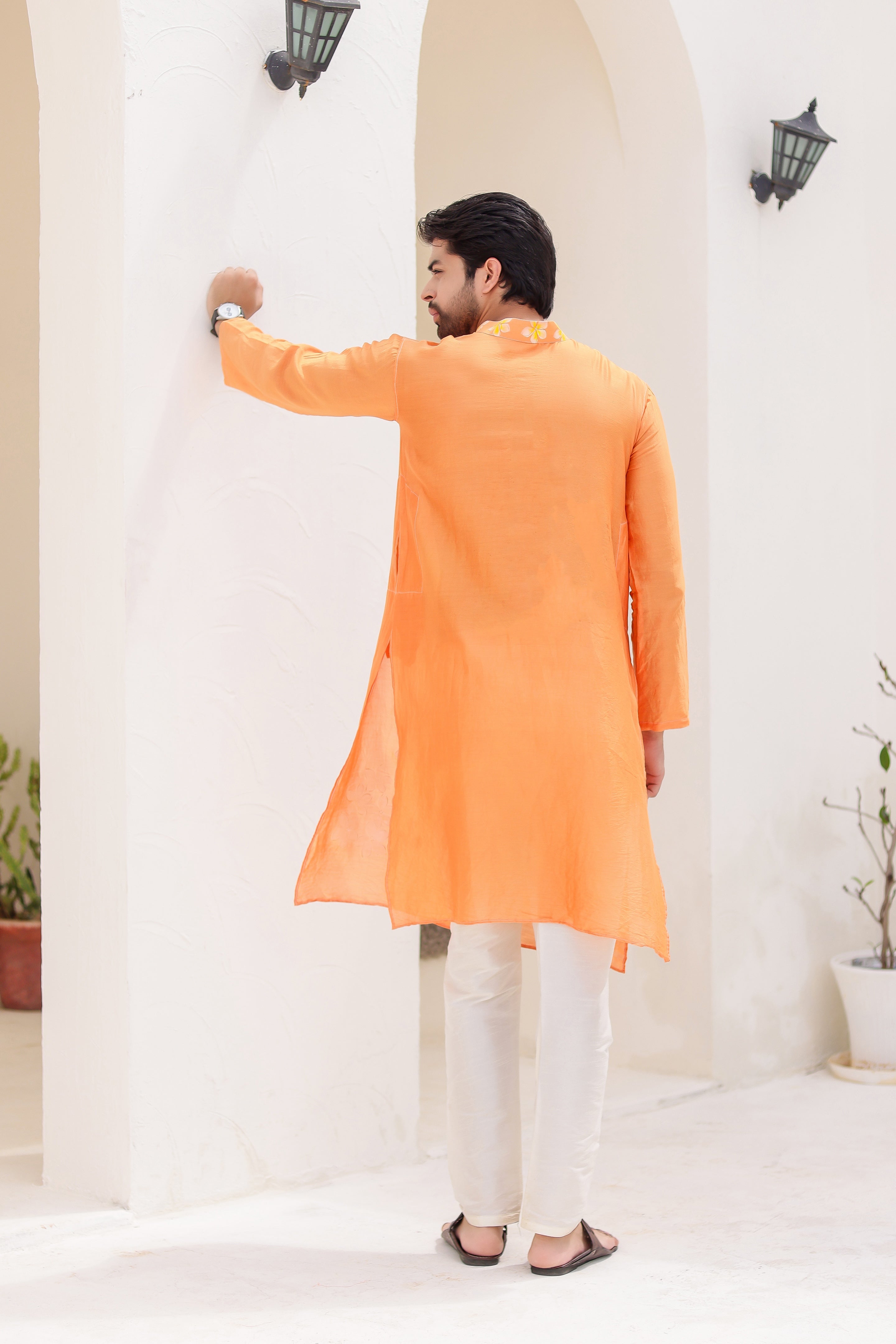 Orange Blossom Kurta (Pure Chanderi Silk Handpainted Kurta)