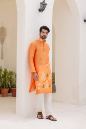 Orange Blossom Kurta (Pure Chanderi Silk Handpainted Kurta)