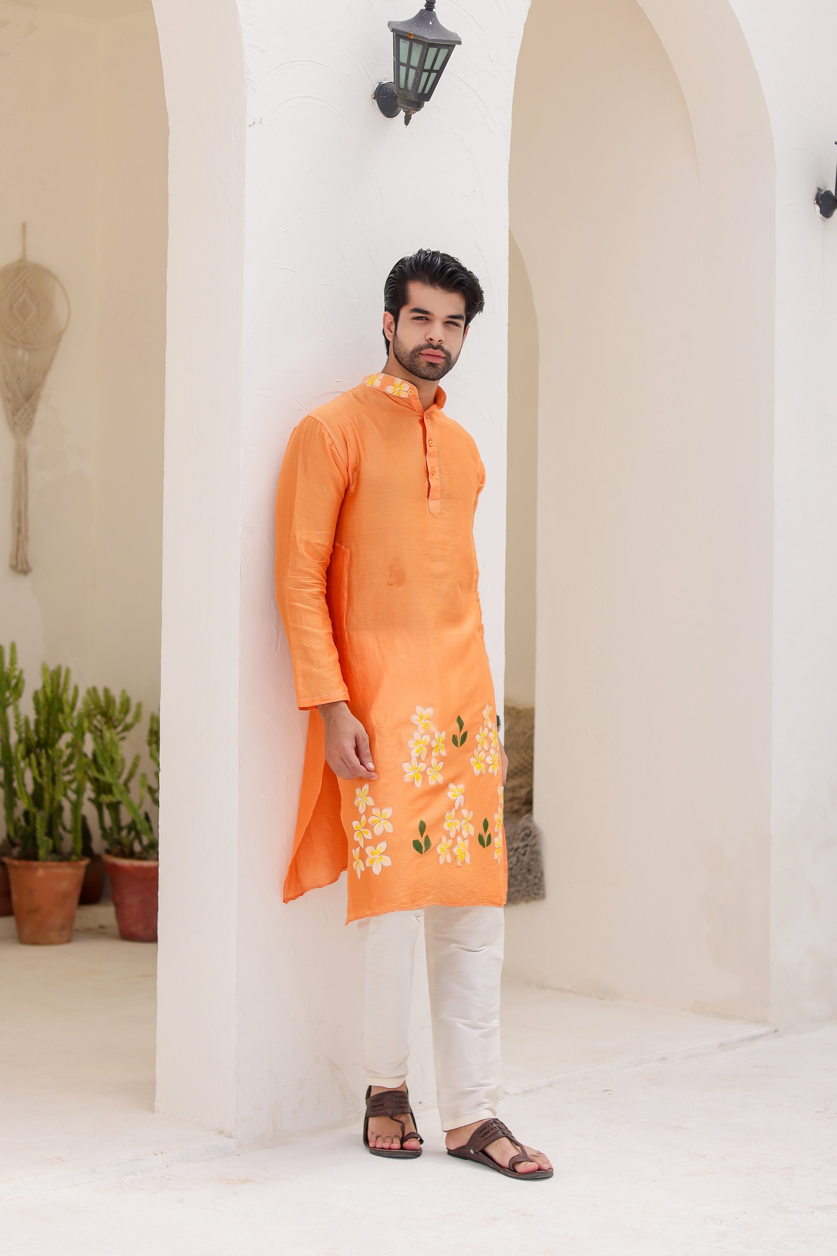 Orange Blossom Kurta (Pure Chanderi Silk Handpainted Kurta)