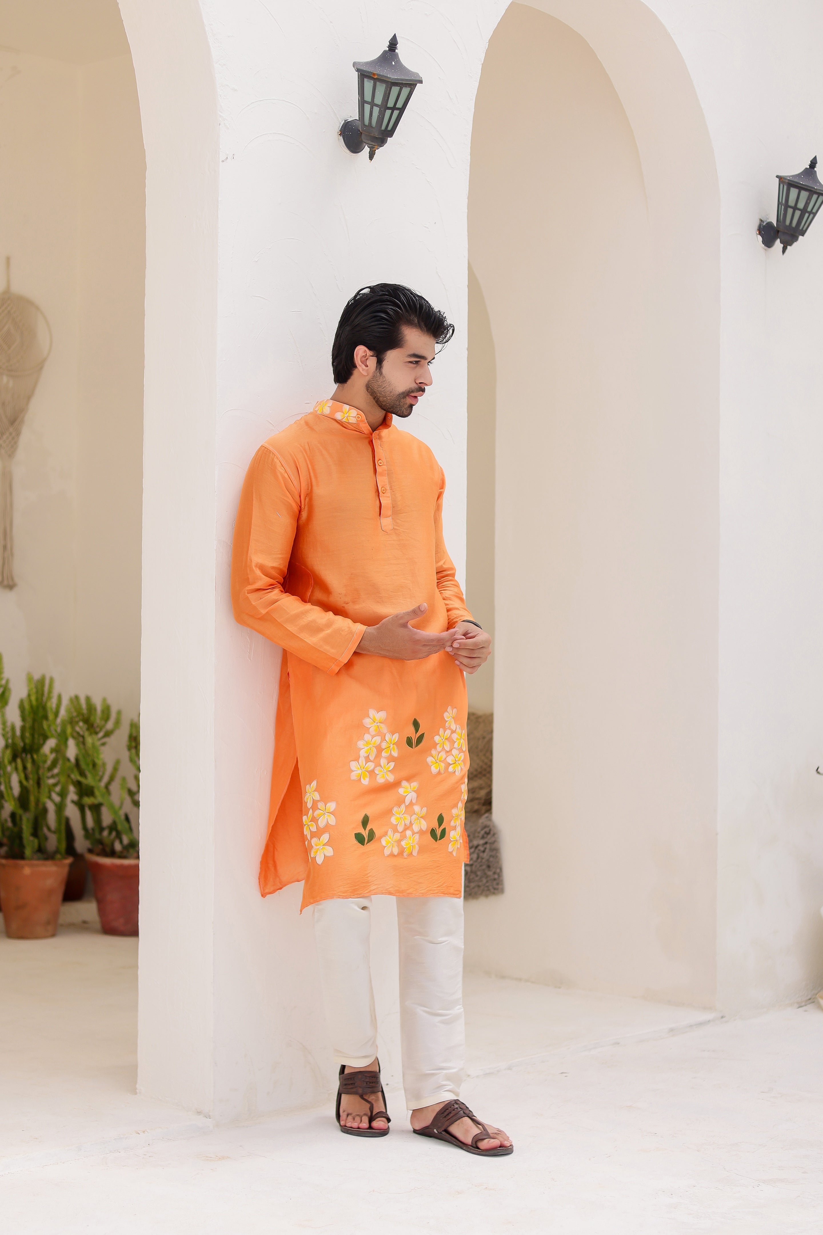 Orange Blossom Kurta (Pure Chanderi Silk Handpainted Kurta)