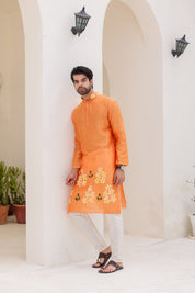 Orange Blossom Kurta (Pure Chanderi Silk Handpainted Kurta)