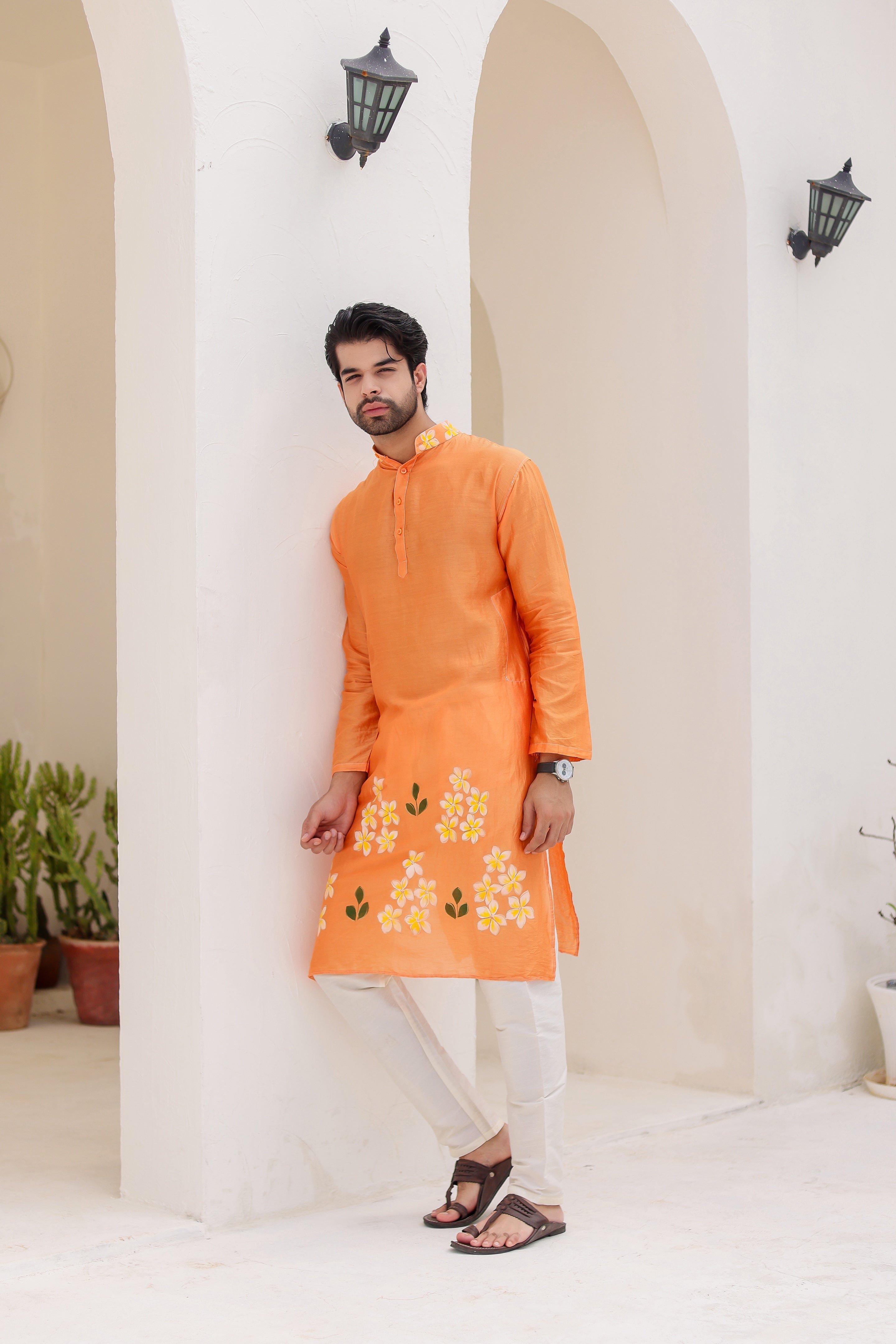 Orange Blossom Kurta (Pure Chanderi Silk Handpainted Kurta)
