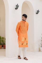 Orange Blossom Kurta (Pure Chanderi Silk Handpainted Kurta)