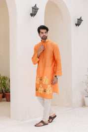 Orange Blossom Kurta (Pure Chanderi Silk Handpainted Kurta)