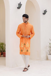 Orange Blossom Kurta (Pure Chanderi Silk Handpainted Kurta)
