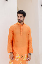 Orange Blossom Kurta (Pure Chanderi Silk Handpainted Kurta)