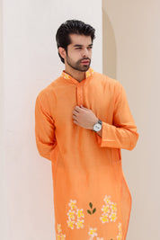 Orange Blossom Kurta (Pure Chanderi Silk Handpainted Kurta)