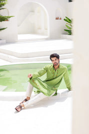 Garden Breeze Kurta (Handpainted Green Pure Cotton Kurta)