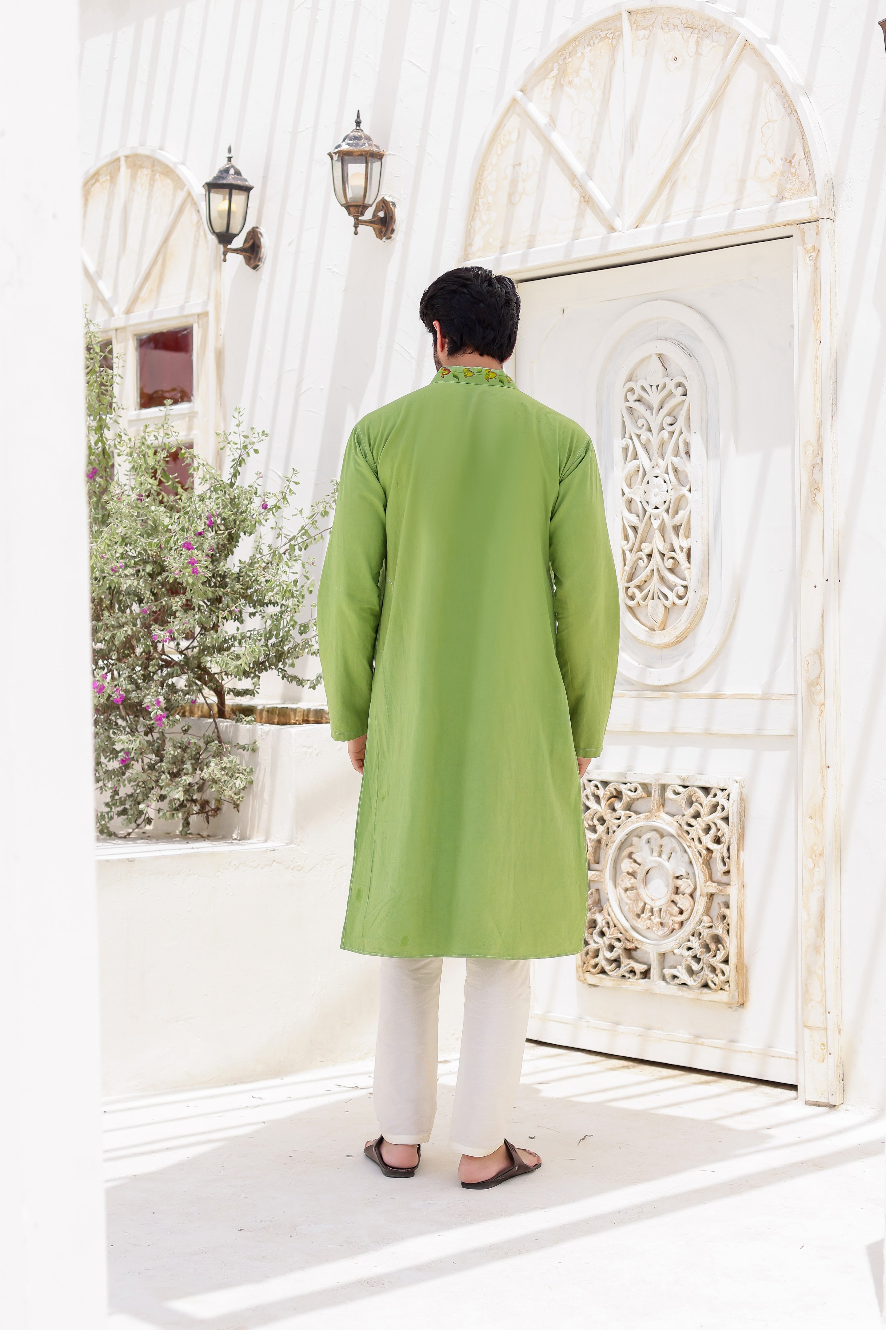 Garden Breeze Kurta (Handpainted Green Pure Cotton Kurta)