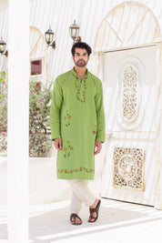 Garden Breeze Kurta (Handpainted Green Pure Cotton Kurta)