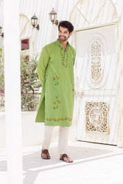 Garden Breeze Kurta (Handpainted Green Pure Cotton Kurta)