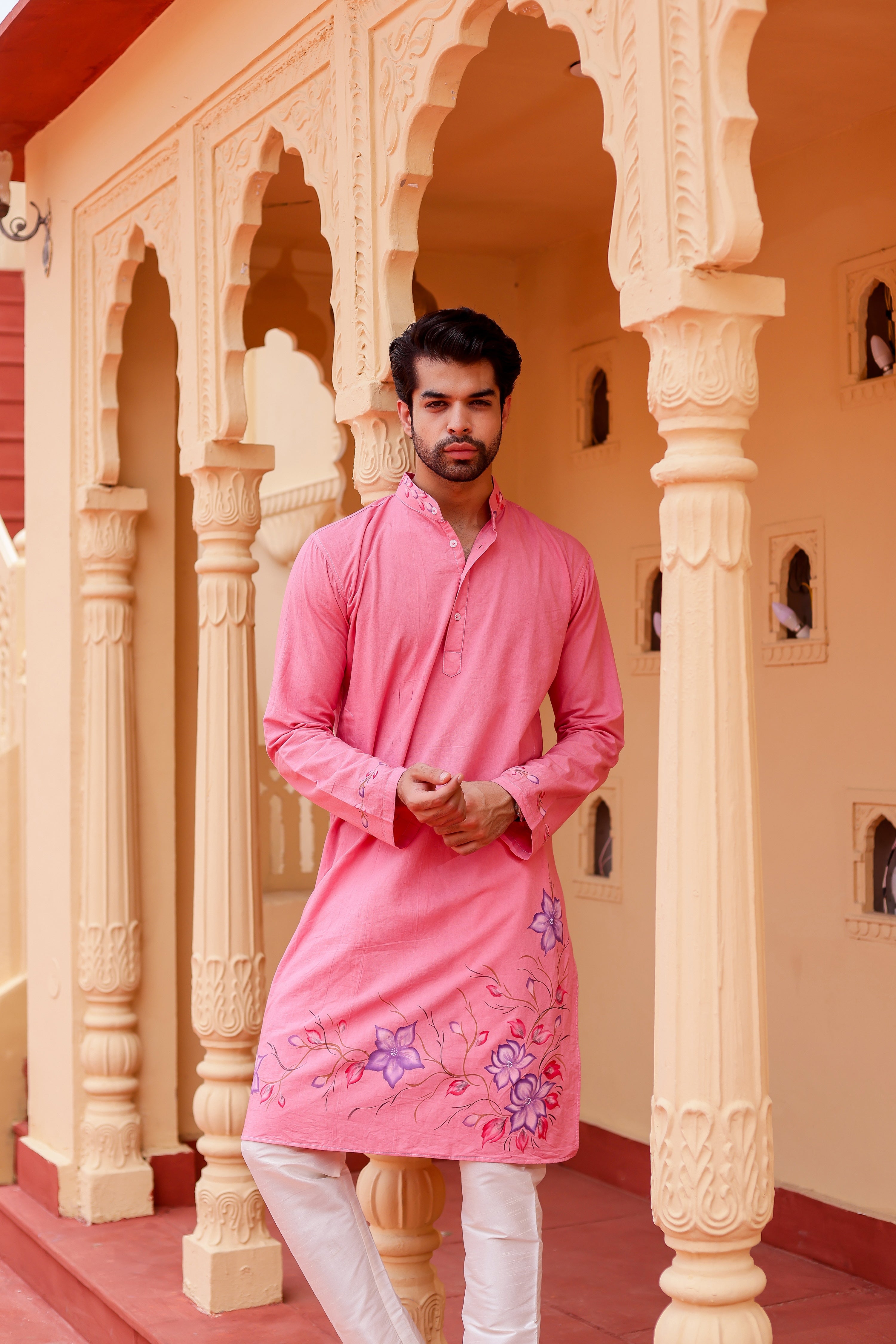 Blush Bloom Kurta (Handpainted Kurta)