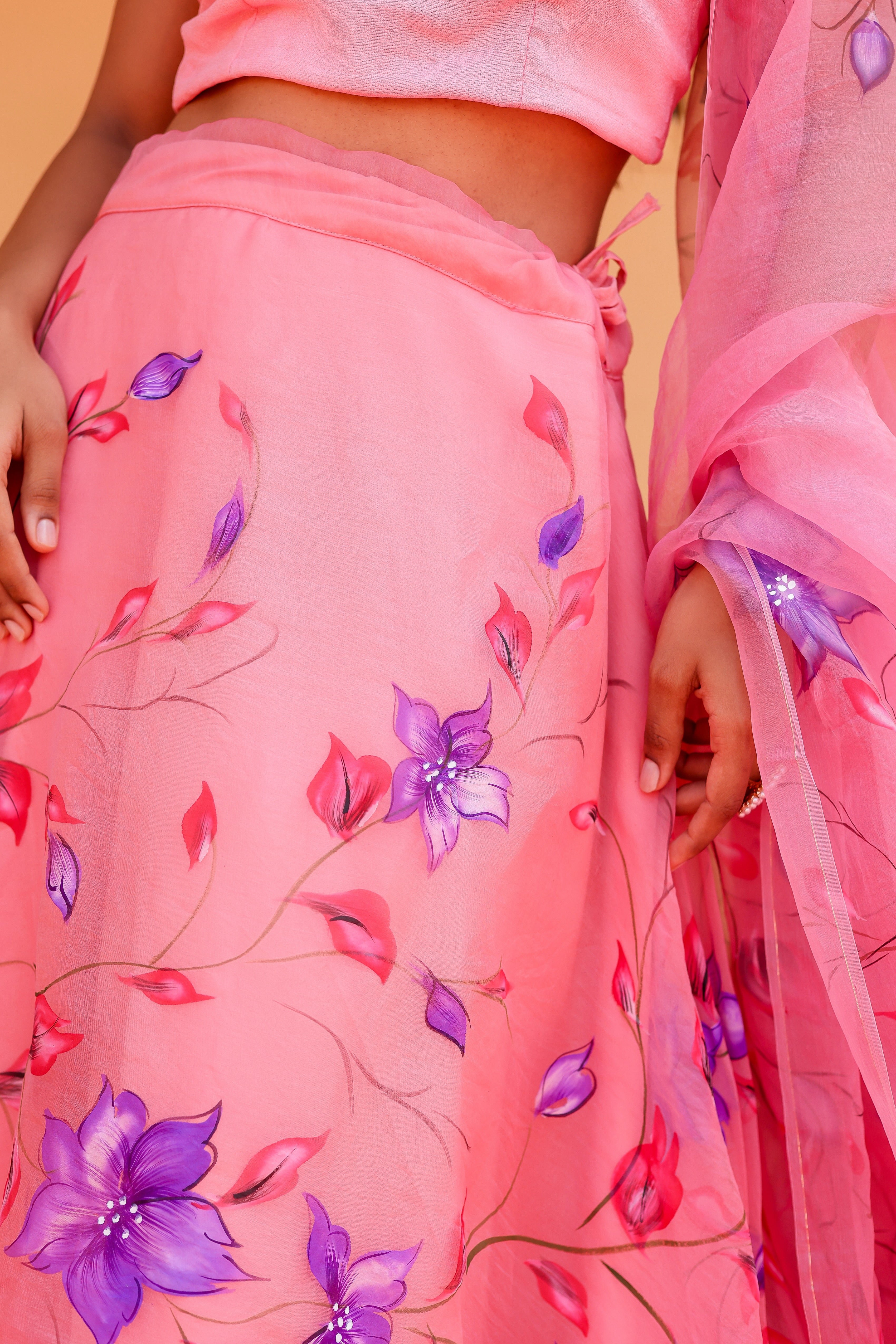 Raag Bageshree (Handpainted Pink Pure Organza Lehenga)