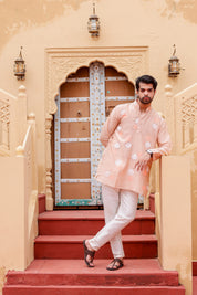 Peach Petal Kurta (Handpainted Peach Chanderi Silk Kurta with Mukaish)