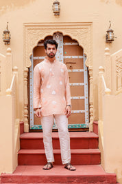 Peach Petal Kurta (Handpainted Peach Chanderi Silk Kurta with Mukaish)