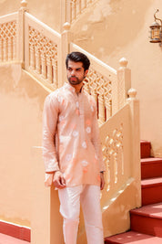 Peach Petal Kurta (Handpainted Peach Chanderi Silk Kurta with Mukaish)