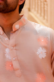 Peach Petal Kurta (Handpainted Peach Chanderi Silk Kurta with Mukaish)