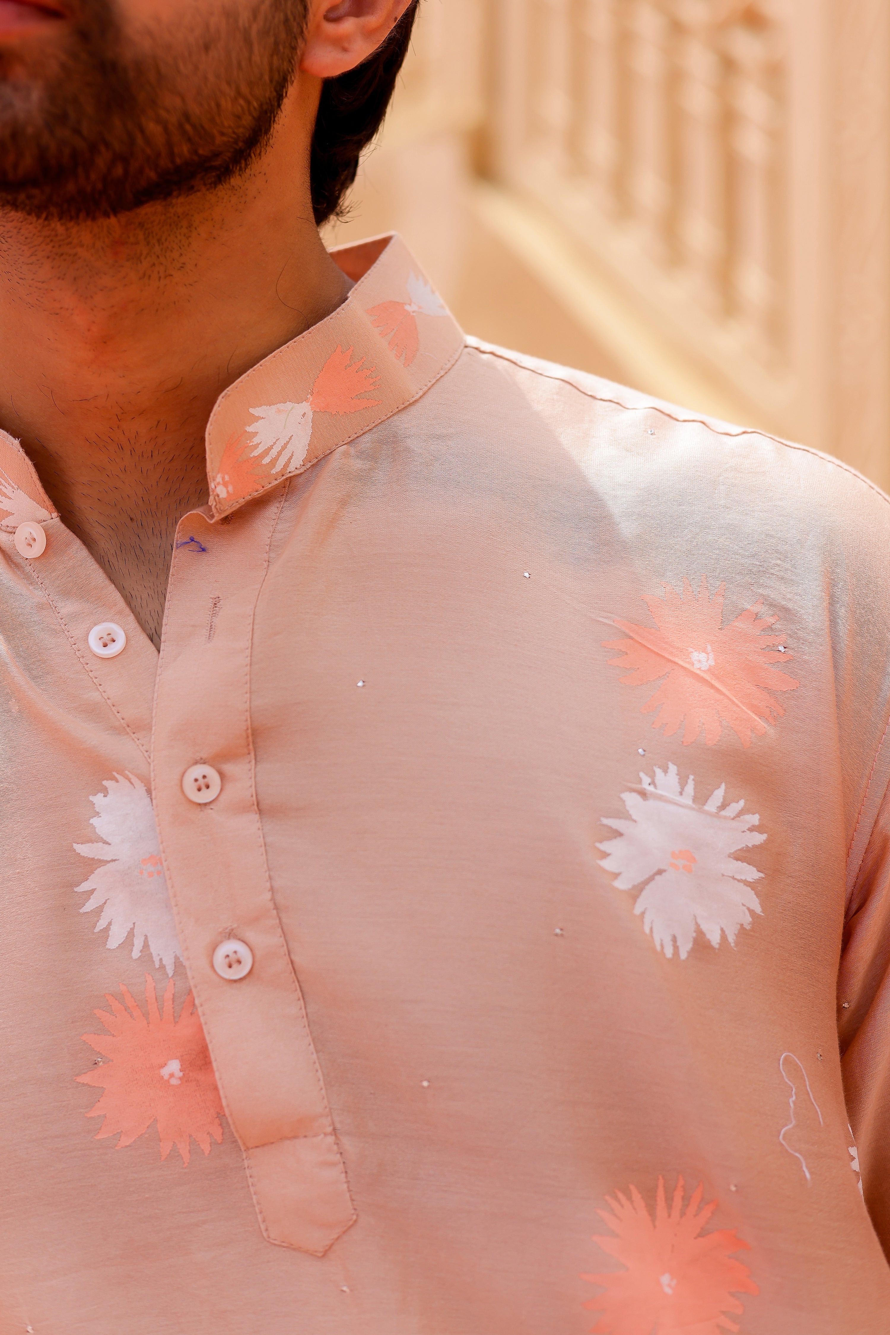 Peach Petal Kurta (Handpainted Peach Chanderi Silk Kurta with Mukaish)