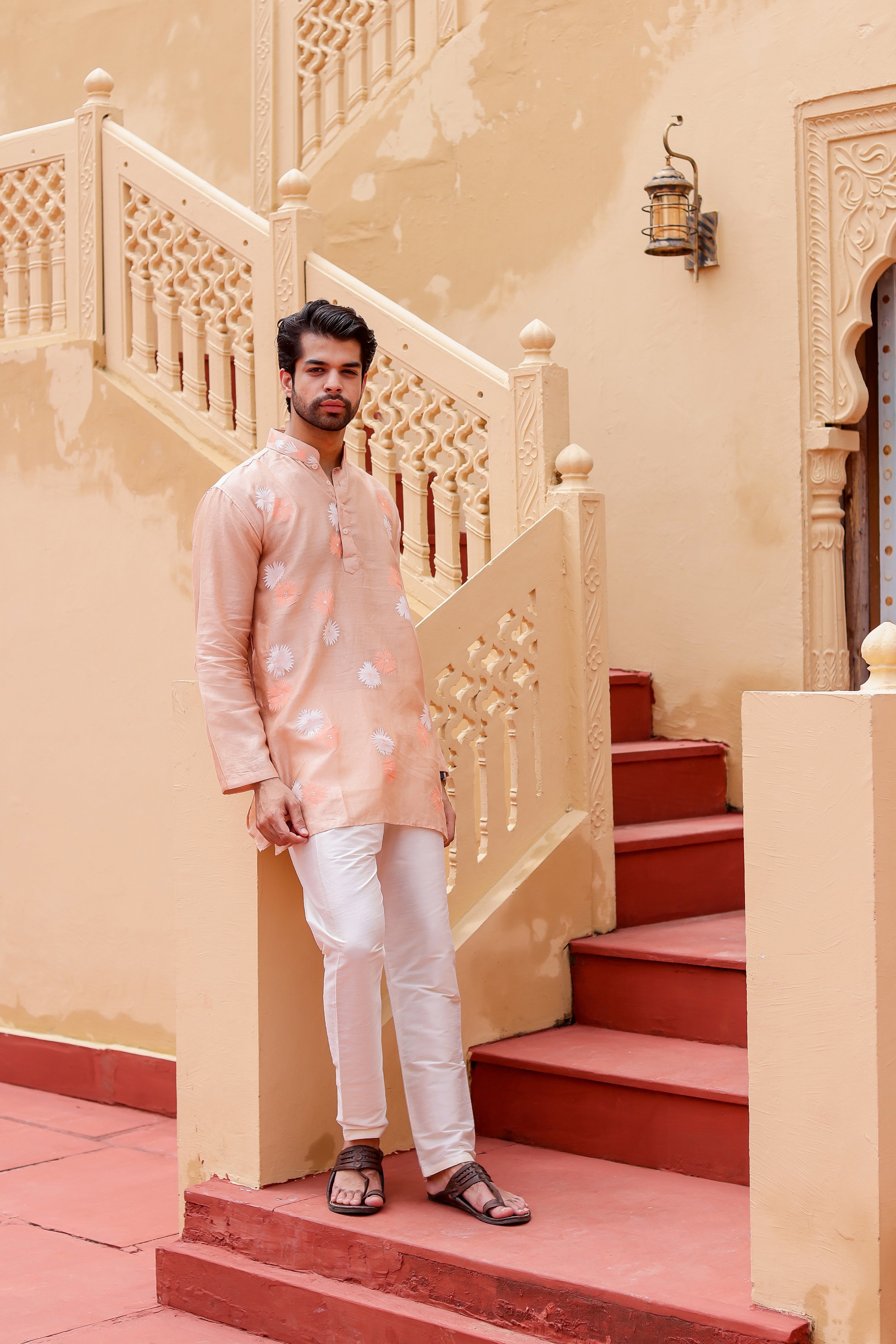 Peach Petal Kurta (Handpainted Peach Chanderi Silk Kurta with Mukaish)