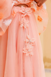 Raag Madhuwanti (Handpainted Peach Pure Organza Lehenga)
