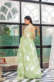 Raag Miyan ki Malhar (Handpainted Pastel Green Pure Organza Lehenga)