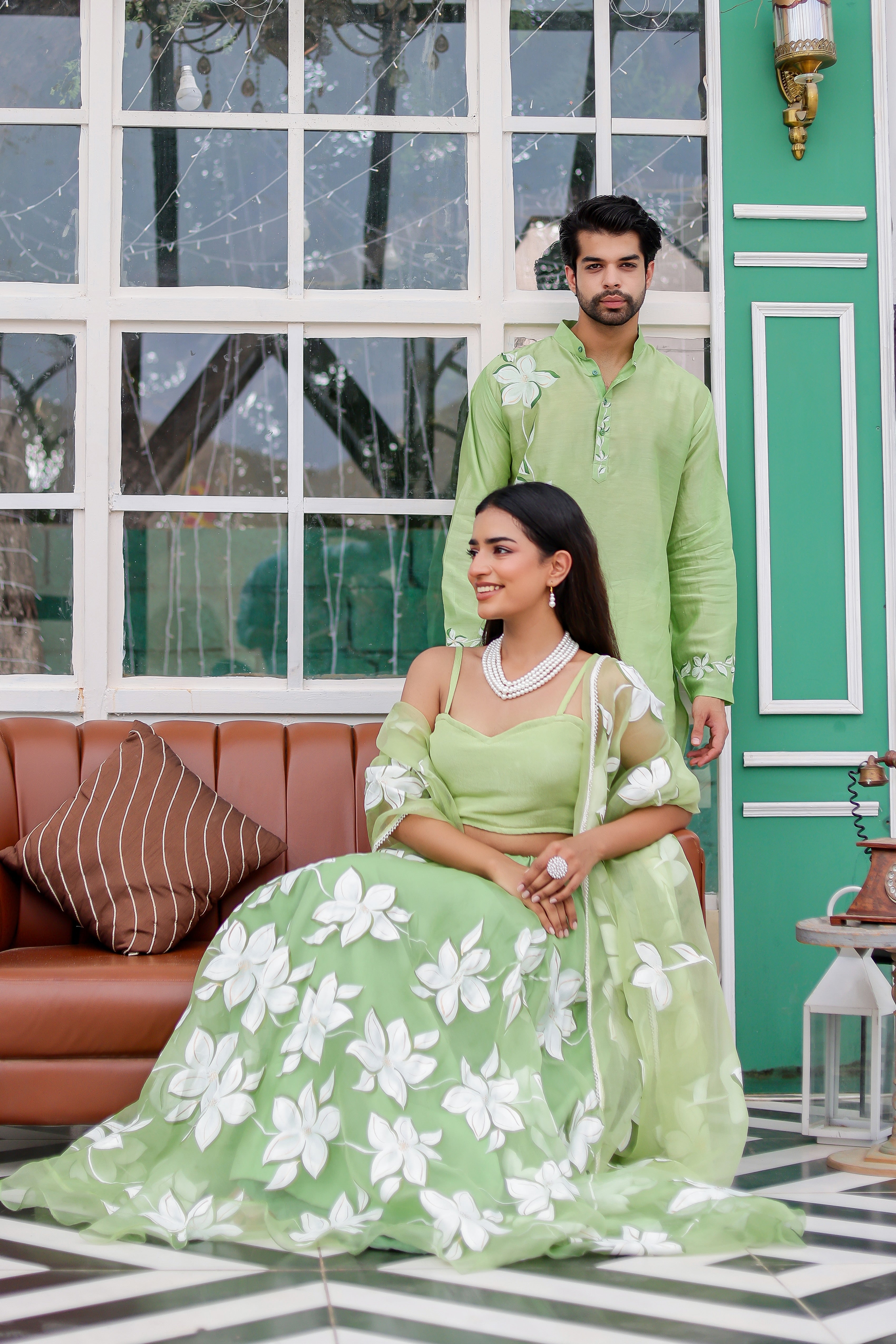 Pastel Green Handpainted Twinning Set for Him & Her