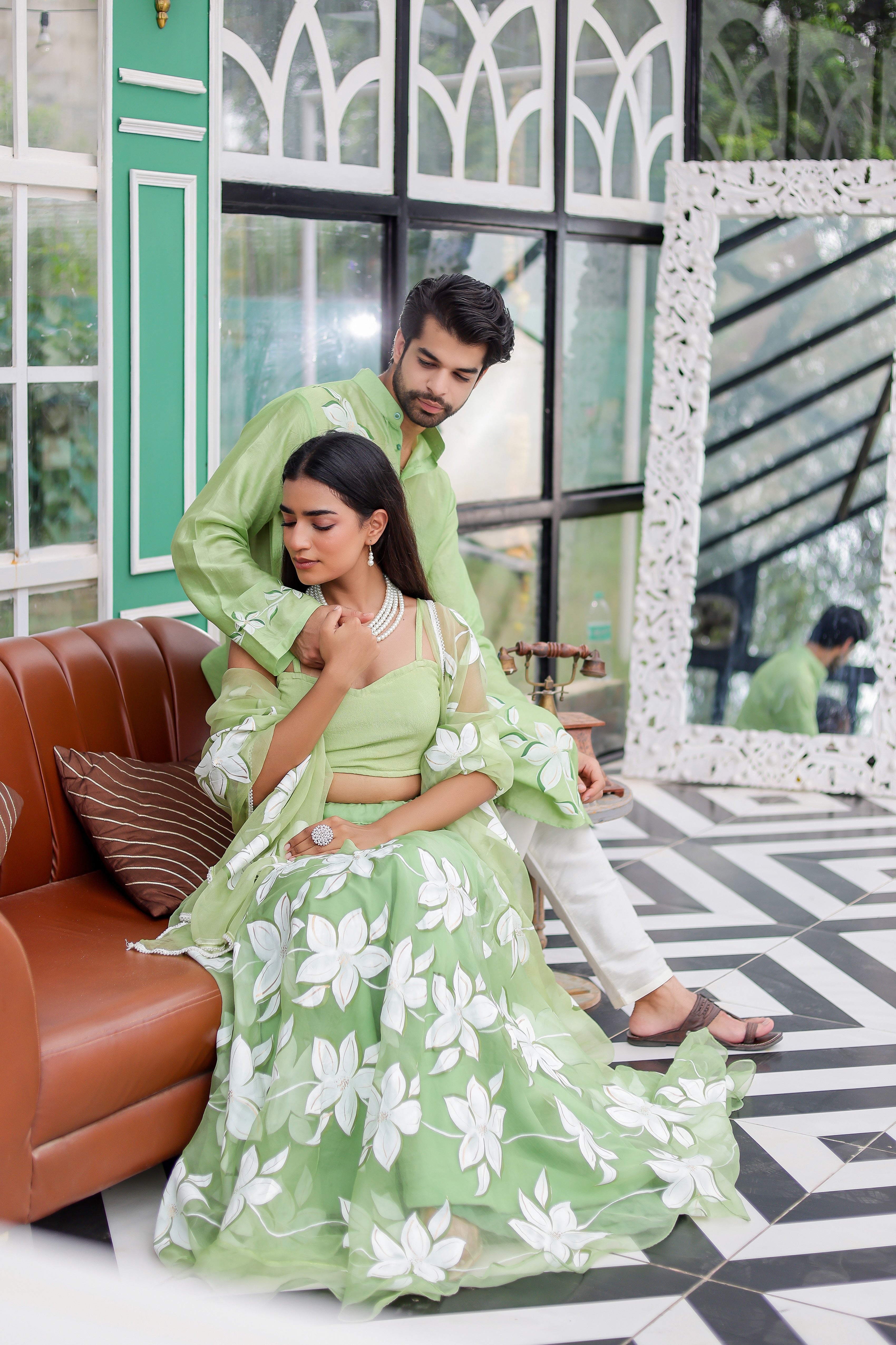 Pastel Green Handpainted Twinning Set for Him & Her