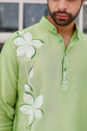 Mint Meadow Kurta (Handpainted Green Cotton Silk Kurta)