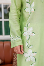 Mint Meadow Kurta (Handpainted Green Cotton Silk Kurta)