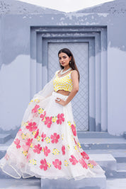 Raag Shuddh Sarang (Handpainted White Pure Organza Lehenga)