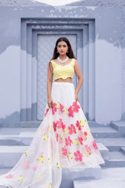 Raag Shuddh Sarang (Handpainted White Pure Organza Lehenga)