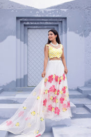 Raag Shuddh Sarang (Handpainted White Pure Organza Lehenga)