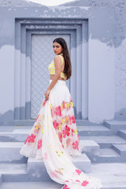 Raag Shuddh Sarang (Handpainted White Pure Organza Lehenga)