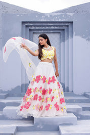Raag Shuddh Sarang (Handpainted White Pure Organza Lehenga)