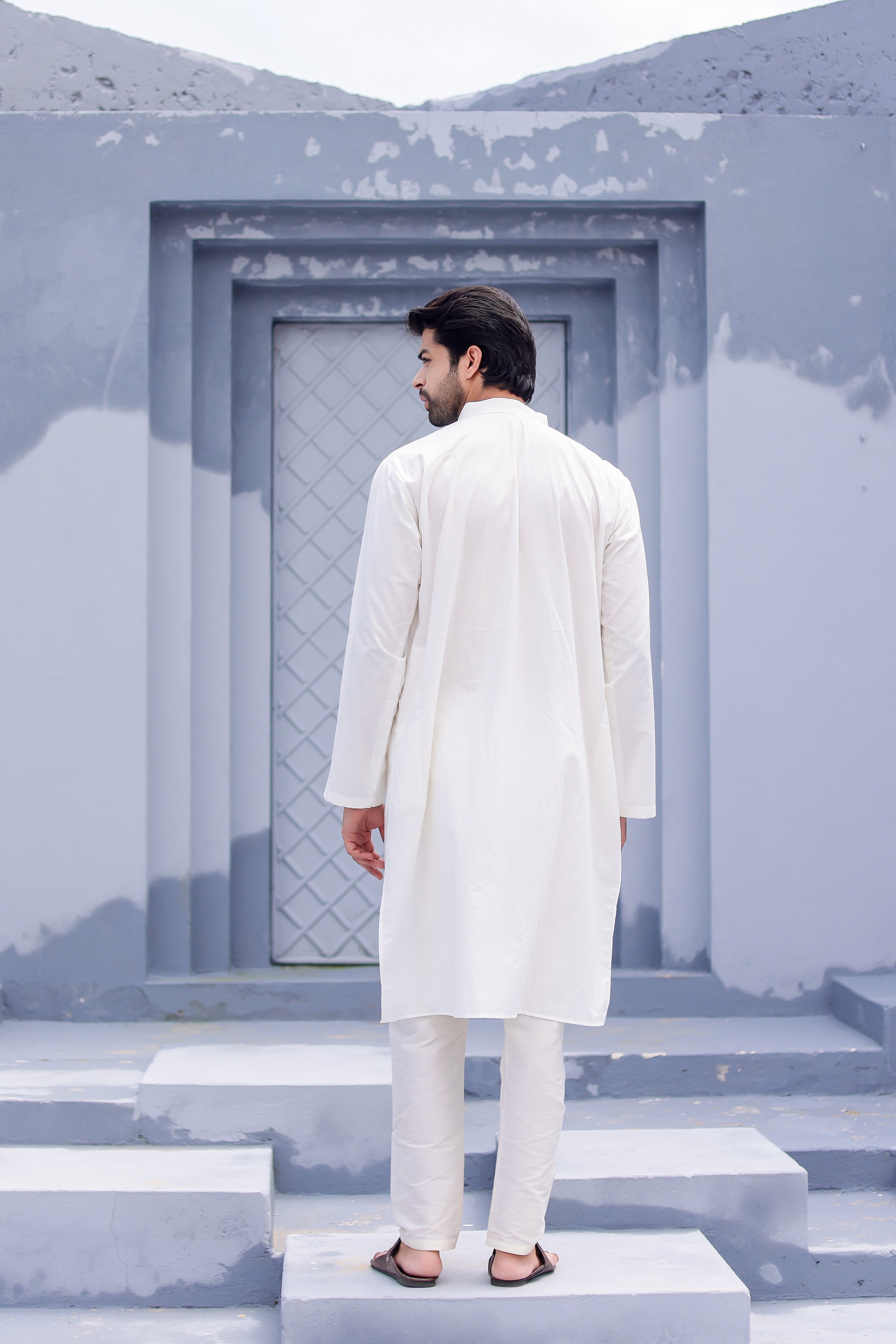 Pearl Blossom Kurta (Handpainted White Cotton Silk Kurta)