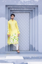 Sunny Bloom Kurta (Handpainted Yellow Cotton Silk Kurta)