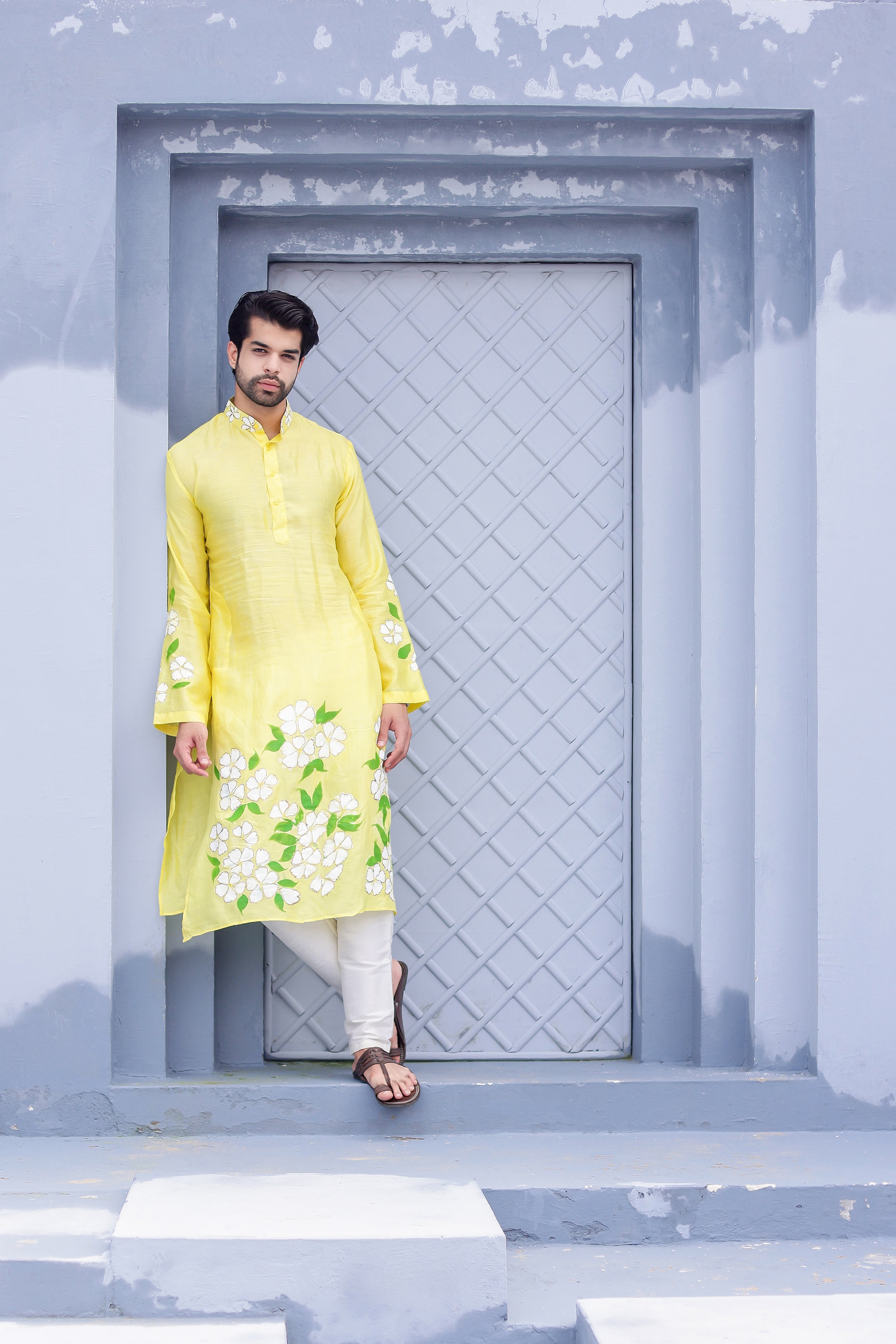 Sunny Bloom Kurta (Handpainted Yellow Cotton Silk Kurta)