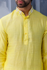 Sunny Bloom Kurta (Handpainted Yellow Cotton Silk Kurta)