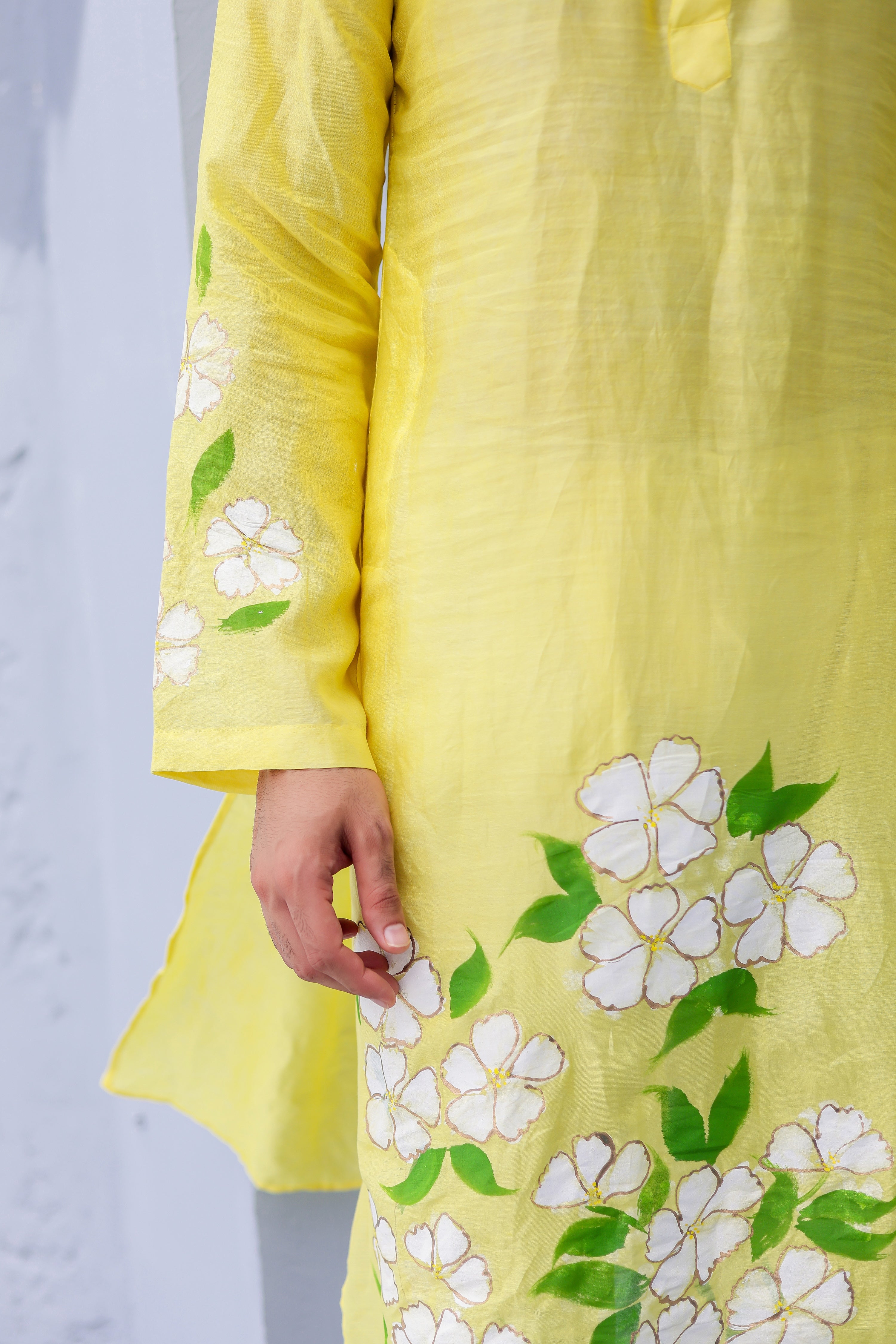 Sunny Bloom Kurta (Handpainted Yellow Cotton Silk Kurta)