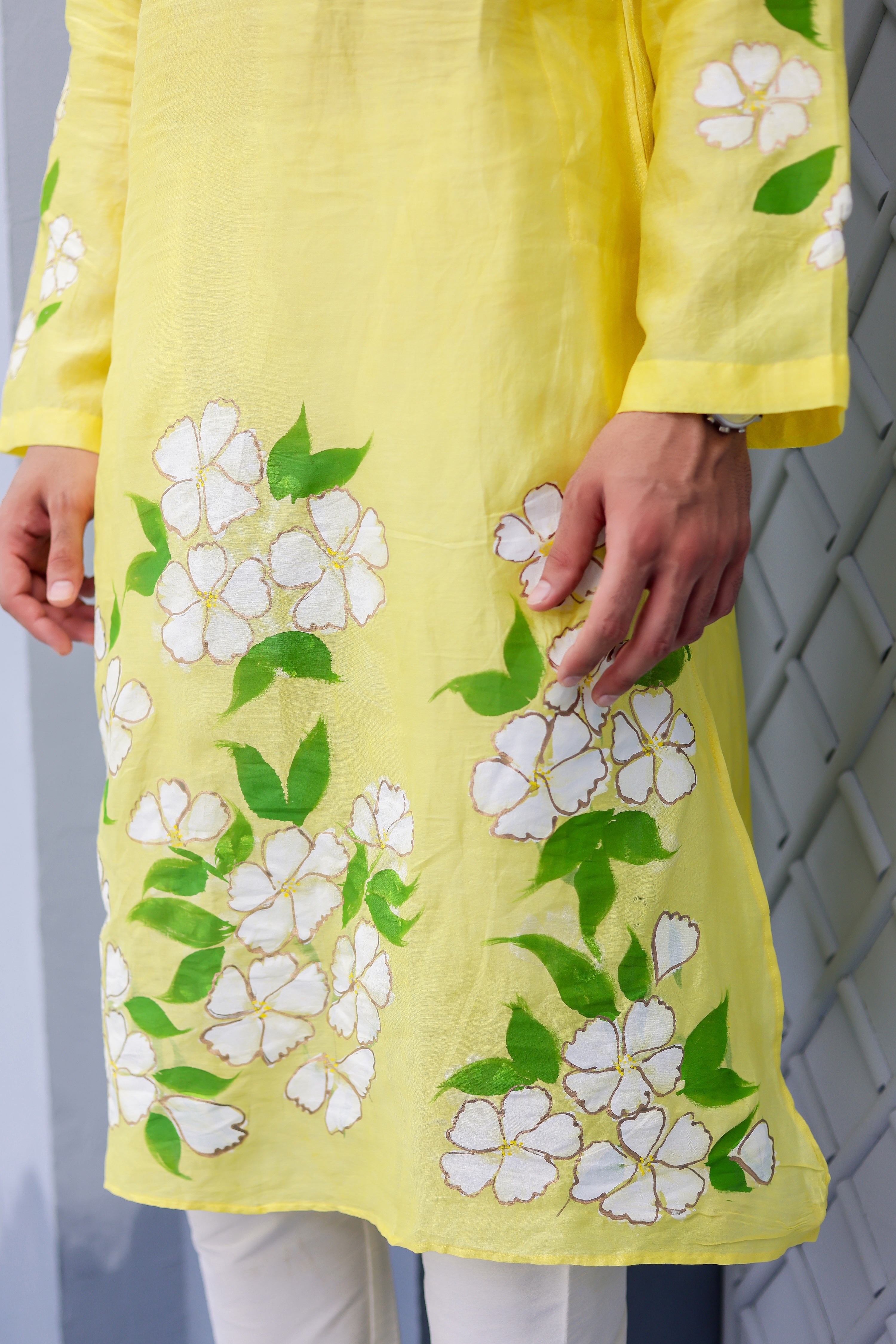 Sunny Bloom Kurta (Handpainted Yellow Cotton Silk Kurta)