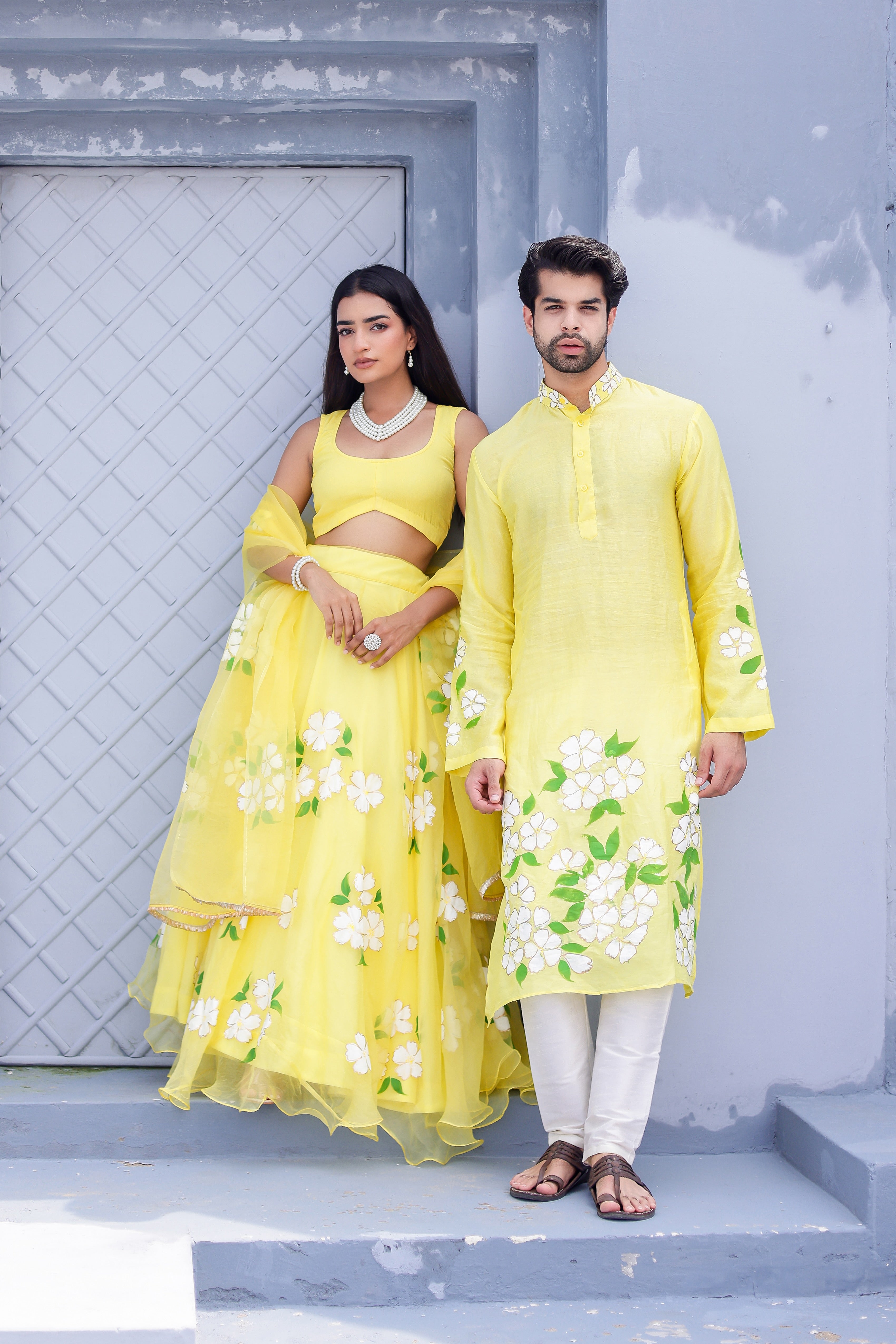 Handpainted Yellow Twinning Set for Him & Her