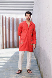 Rust Rose Kurta (Handpainted Kurta with Cutdana Embroidery)