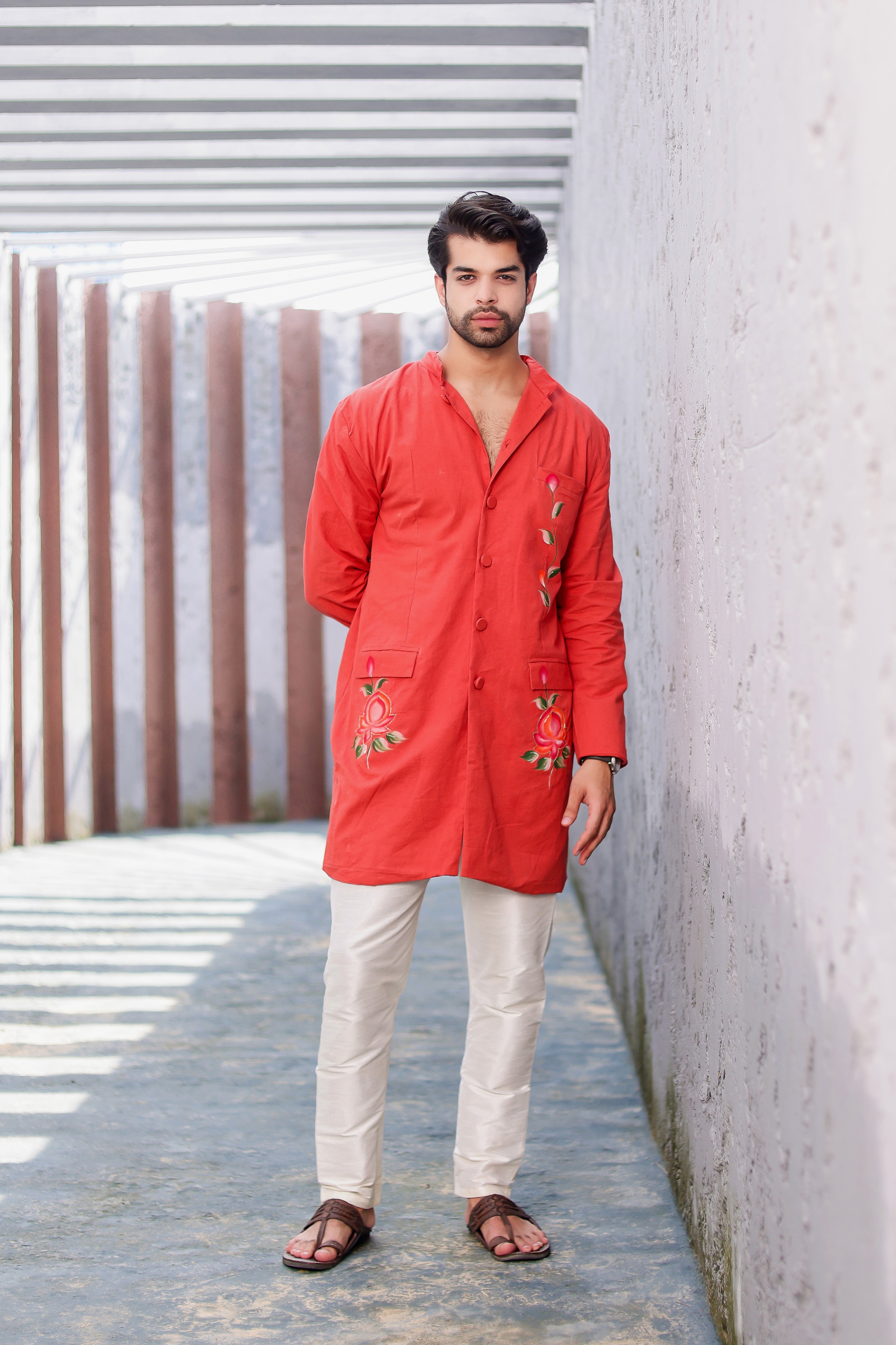 Rust Rose Kurta (Handpainted Kurta with Cutdana Embroidery)
