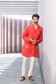 Rust Rose Kurta (Handpainted Kurta with Cutdana Embroidery)